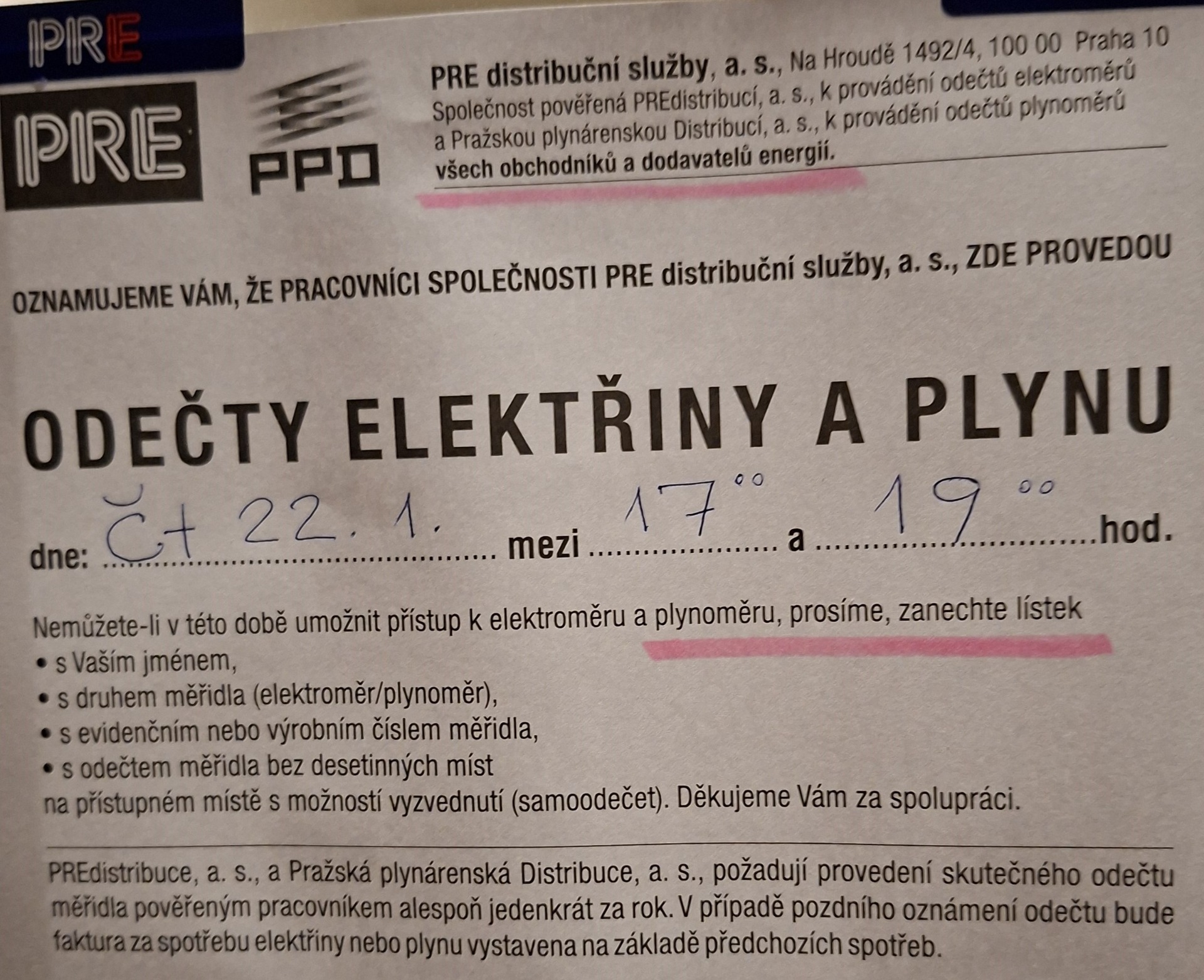 Odečty elektřiny a plynu
